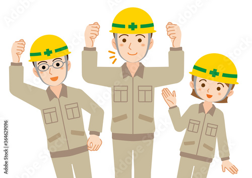 ヘルメットを被った作業着姿の仕事仲間男女3人のイラスト 白背景 Stock Vector Adobe Stock ヘルメットを被った作業着姿の仕事仲間男女3人のイラスト 白背景 Stock Vector Adobe Stock