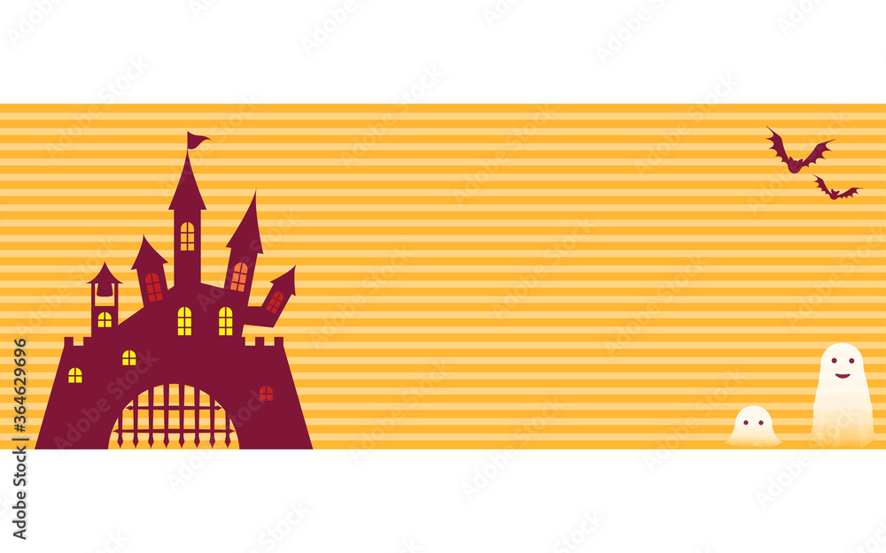 Obraz premium 古城とお化けとコウモリのハロウィンの背景素材