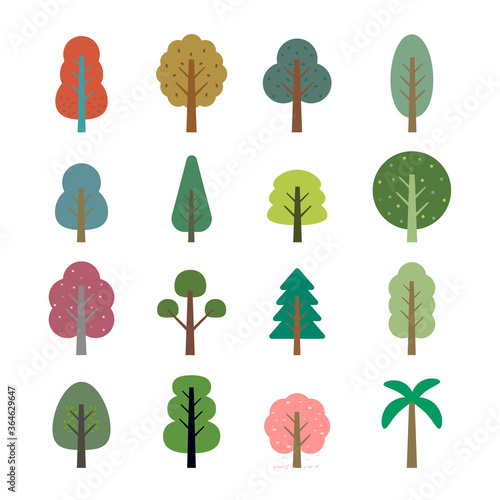 fertile trees in a variety of forms. Set of various tree sets. Trees for decorating gardens and home designs. forest tree nature plant isolated eco foliage. Flat vector illustration and icon.