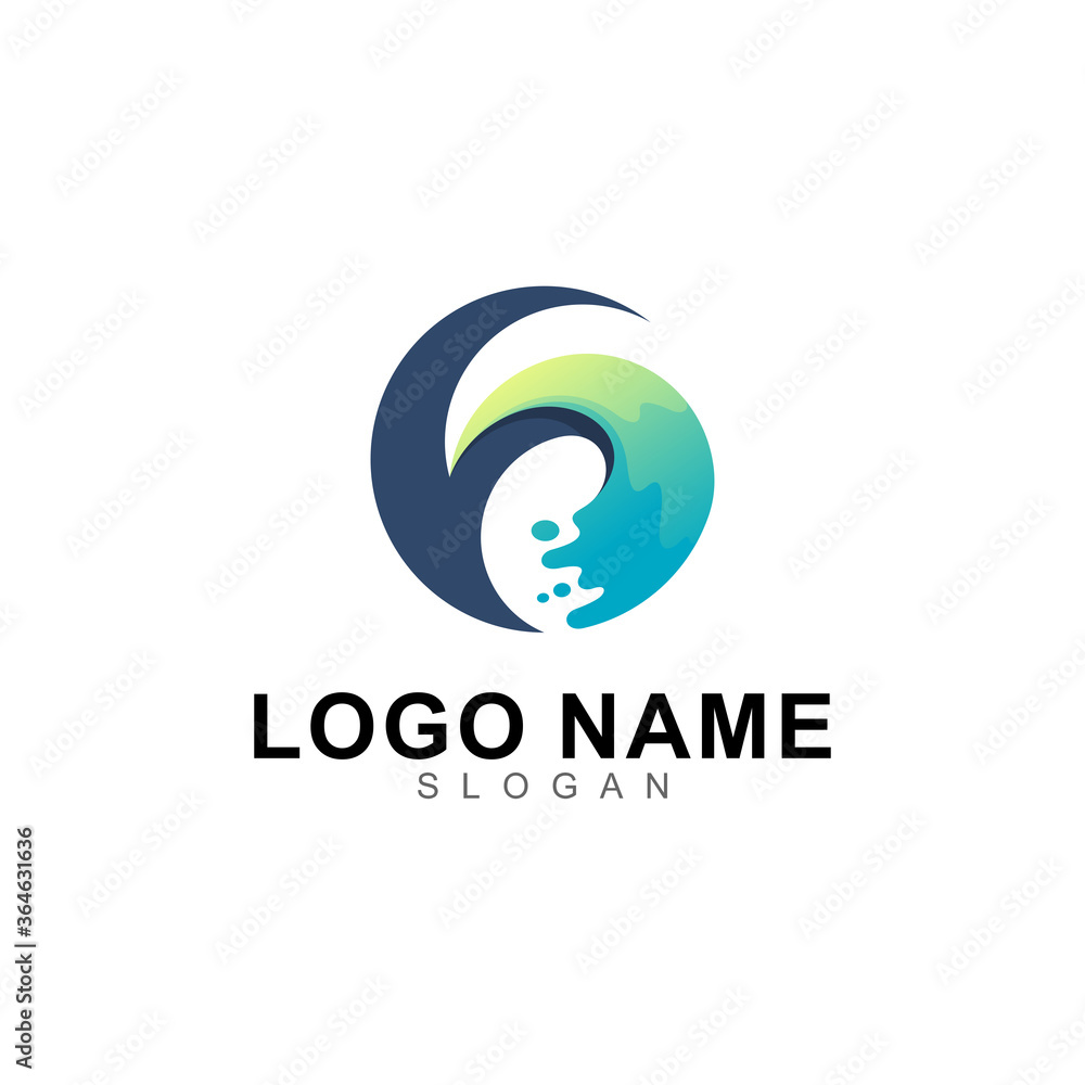 water logo in circle 3d style design template