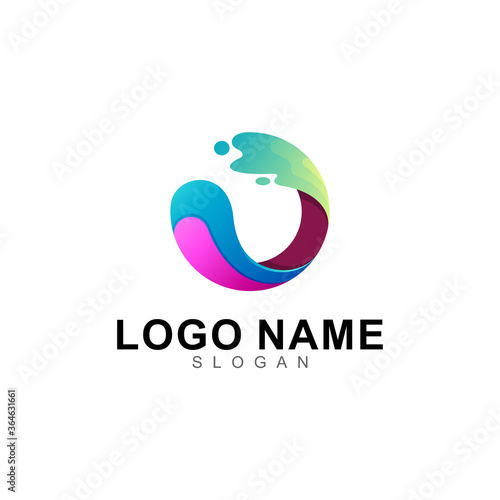 water logo in circle 3d style design template