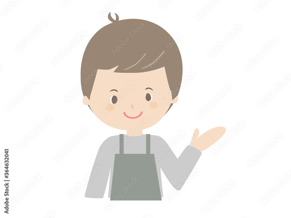 Illustration of a young man wearing an apron Illustration of a young man wearing an apron