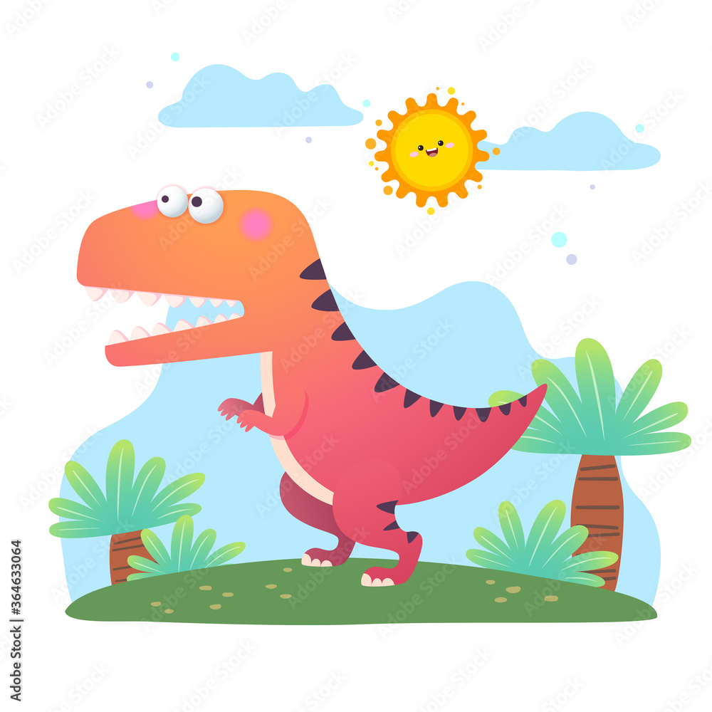 Fototapeta premium Vector illustration of cartoon Tyrannosaurus Rex dinosaur on white background