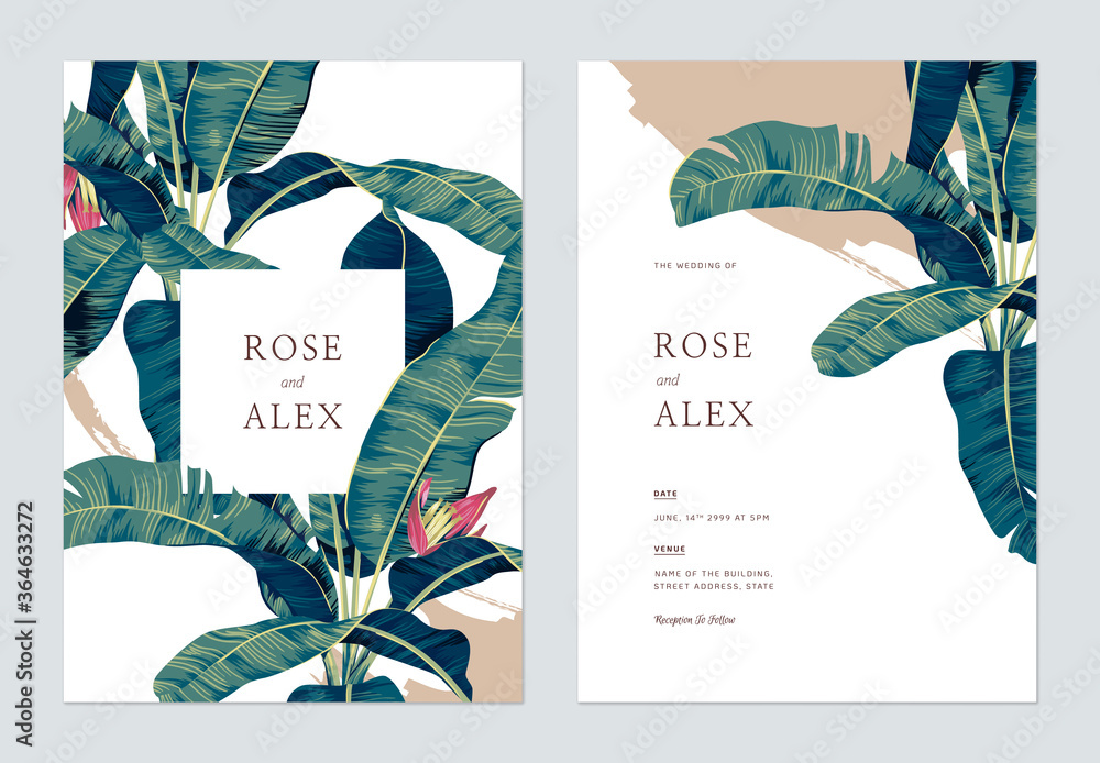 Botanical wedding invitation card template design, hand drawn banana tree Stock Vector Adobe Stock
