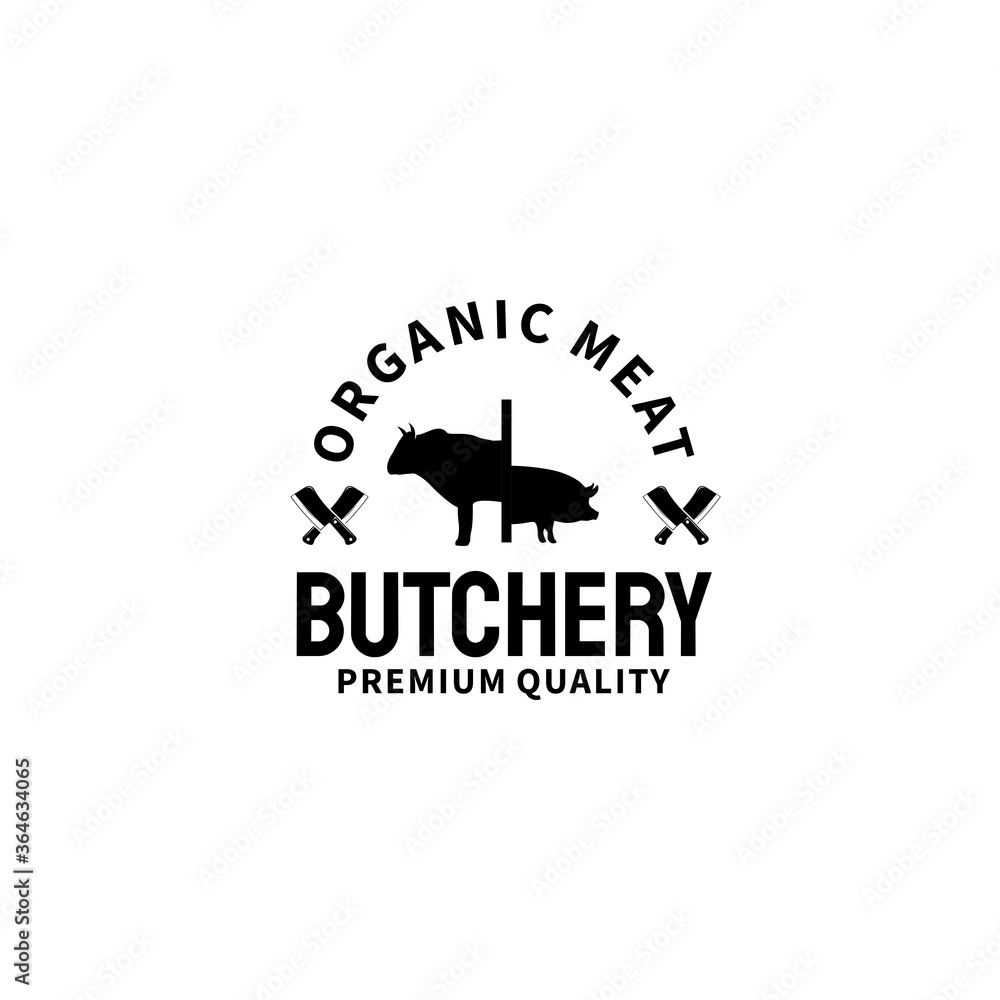 Butcher Shop Logo Vector Illustration Cow and Pig Meat Stock Vector 