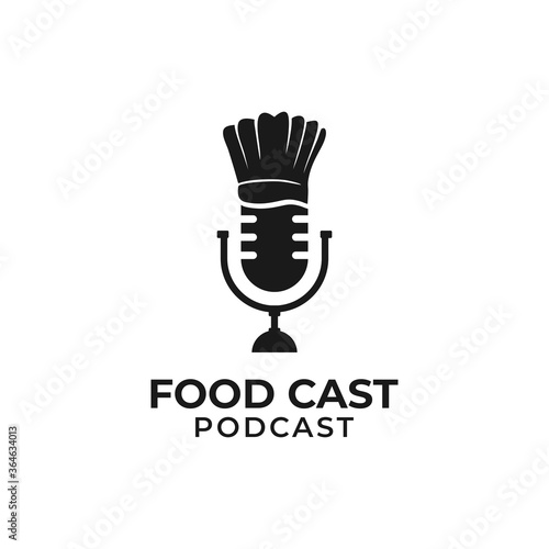 Hat cooking and mic for podcast logo icon for food cooking restaurant blog video vlog review channel