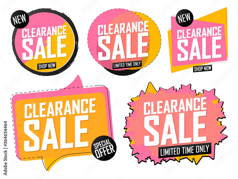 Set Clearance Sale banners design template, discount tags, special edition, vector illustration