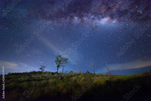 Beautiful nightscape with Starry and Milky Way Galaxy rising in Kudat Sabah North Borneo. Image contain Noise and Grain due to High ISO.