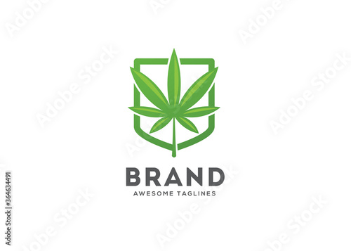 Shield with Cannabis or marijuana leaves. Marijuana or cannabis icon isolated.