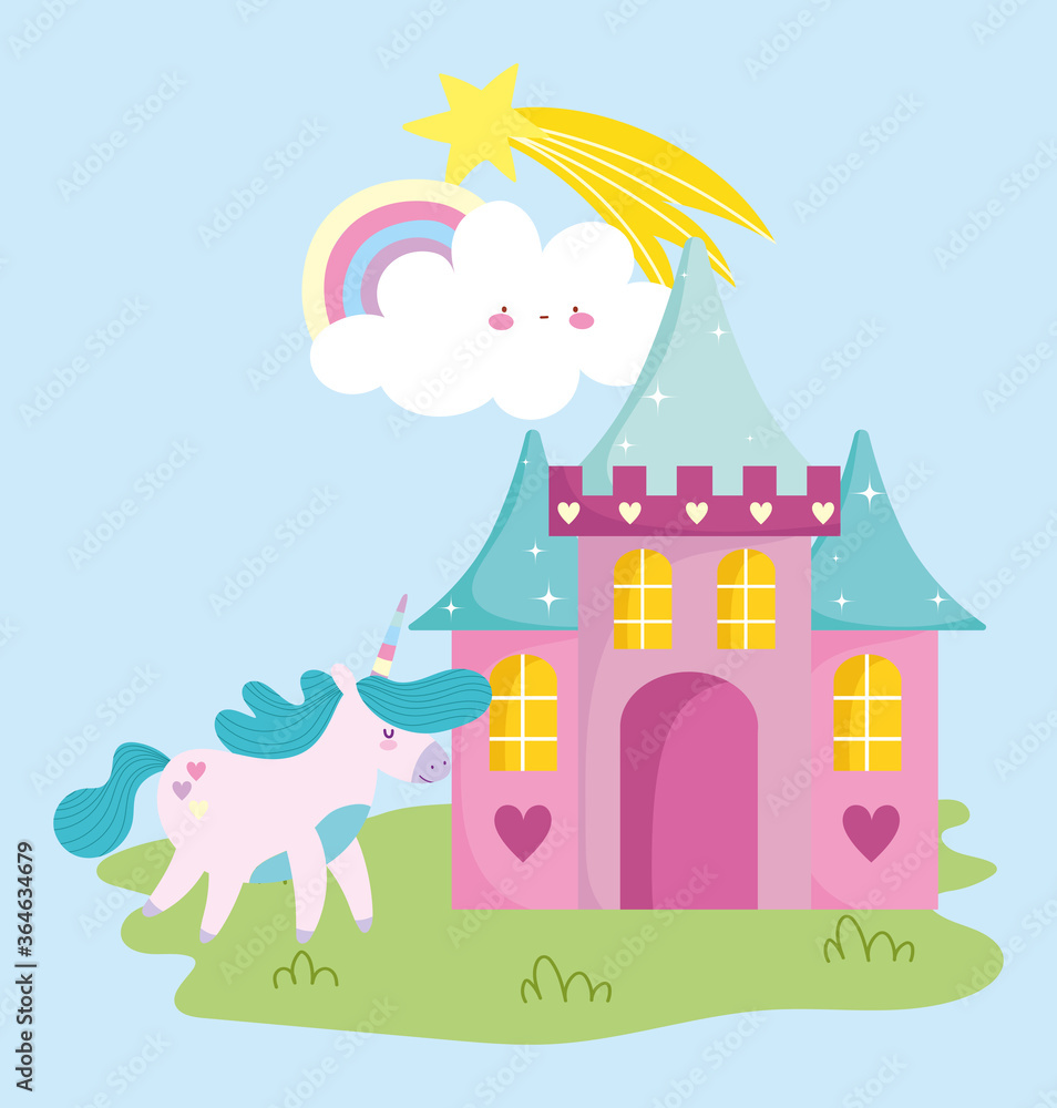 little unicorn castle rainbow fantasy magic animal cartoon