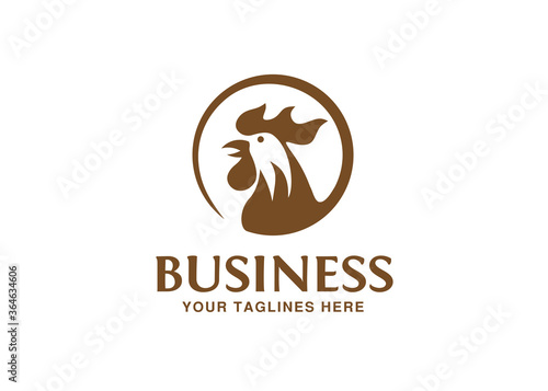 circle roosters logo concept, Chicken heads with circle logo vector, chicken Design element logo