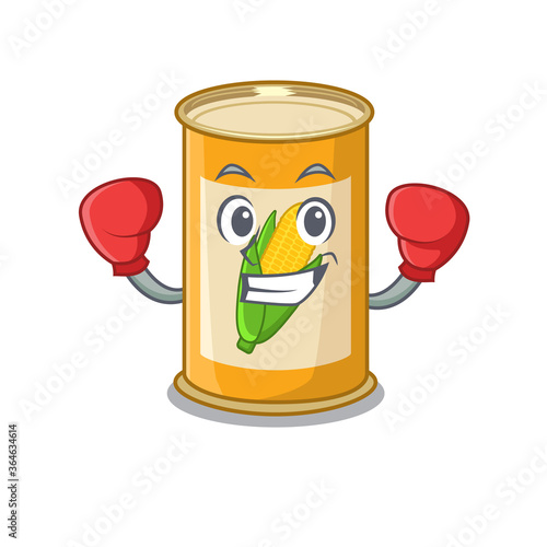 Mascot design of corn tin as a sporty boxing athlete