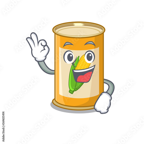 Corn tin mascot design style showing Okay gesture finger