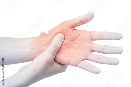 hand nerve pain white background hand injury photo