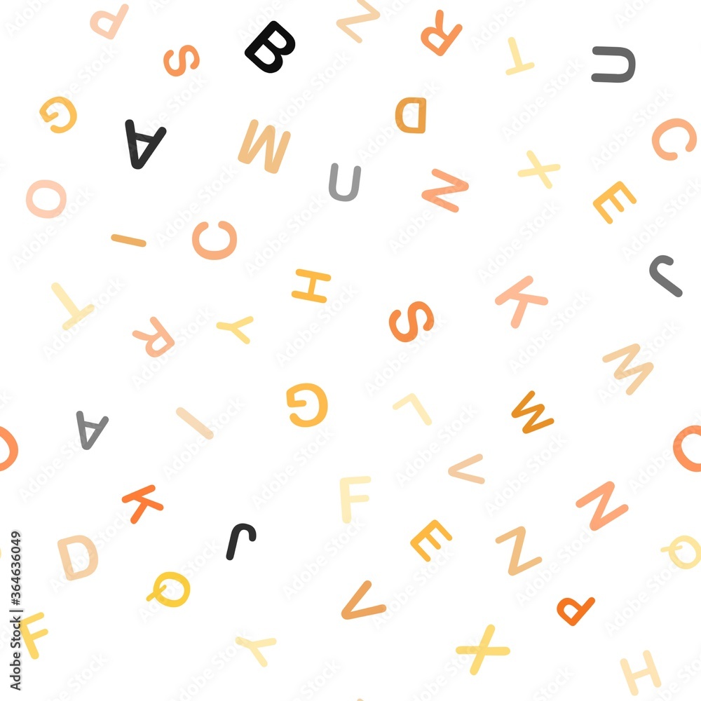 Light Orange vector seamless pattern with ABC symbols. Abstract illustration with colored latin alphabet. Pattern for trendy fabric, wallpapers. Light Orange vector seamless pattern with ABC symbols. Abstract illustration with colored latin alphabet. Pattern for trendy fabric, wallpapers.
