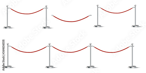 Red barrier made of rope. Fence for VIP visitors. Fencing for the line. Security line at the entrance. Vector image. Stock Photo.