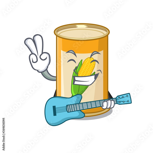 brilliant musician of corn tin cartoon design playing music with a guitar