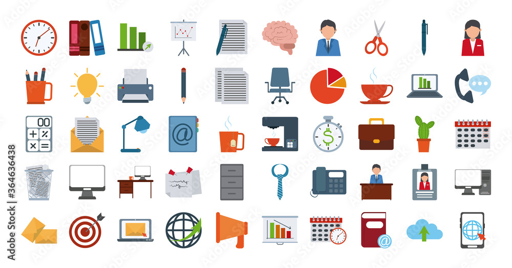 Ταπετσαρία office supply stationery work business flat style icons set