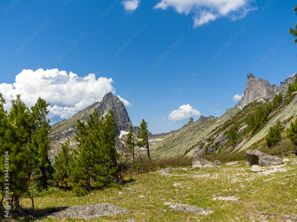 Mountain landscape. View of Bird Peak and Starry Peak. Ergaki Natural Park. View from a high peak