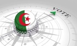 Voting concept. 3D rendering. Abstract compass points to the vote word. Flag of the Algeria