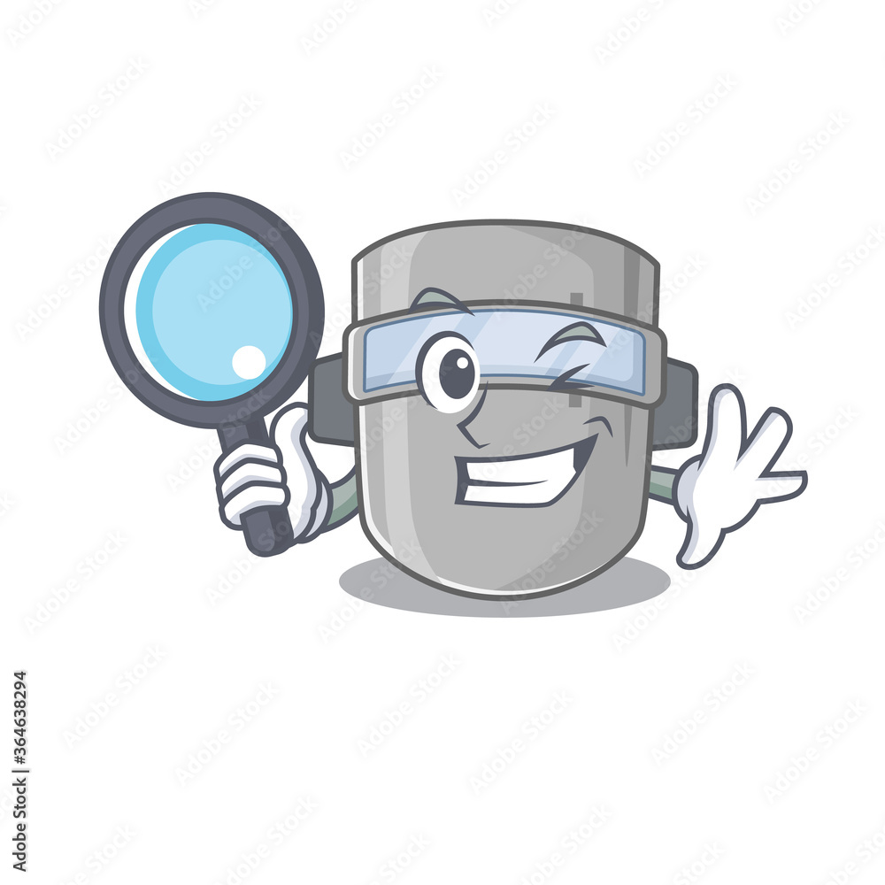cartoon picture of welding mask Detective using tools