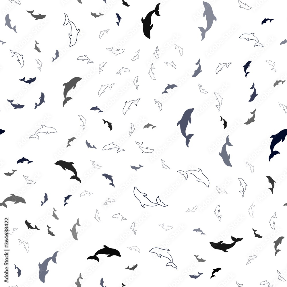 Dark BLUE vector seamless background with dolphins. Natural illustration with sea dolphins. Pattern for wildlife ad, booklets. Dark BLUE vector seamless background with dolphins. Natural illustration with sea dolphins. Pattern for wildlife ad, booklets.