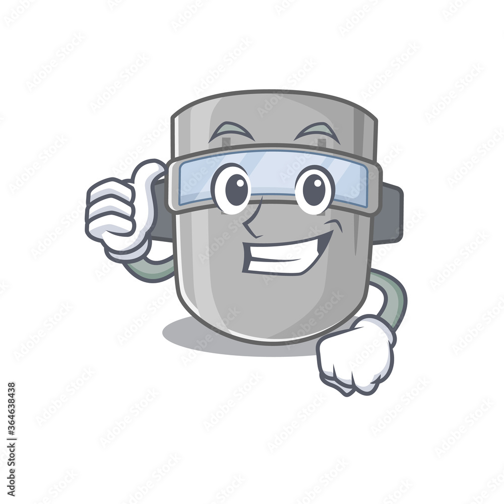 Welding mask cartoon character design showing OK finger Welding mask cartoon character design showing OK finger
