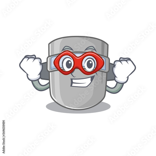 A cartoon drawing of welding mask in a Super hero character