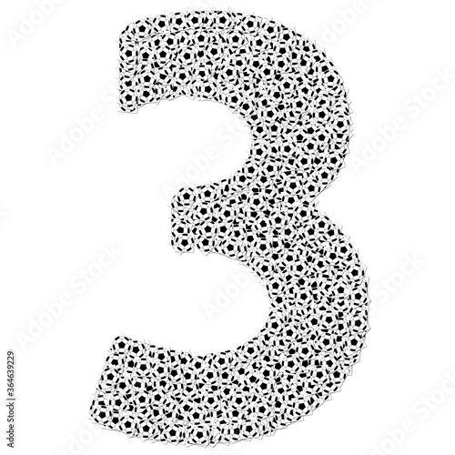 number created using white and white soccer football isolated on a white background