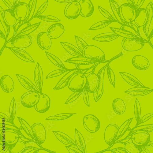 Olive drawing on the olive colour background. Olives are very high in vitamin E and other powerful antioxidants.