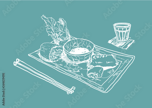 Drawing of Vietnamese spring rolls, or cha gio. It roughly means “minced pork rolls” in Vietnamese.
