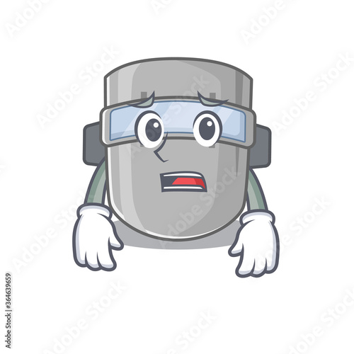 Cartoon design style of welding mask having worried face