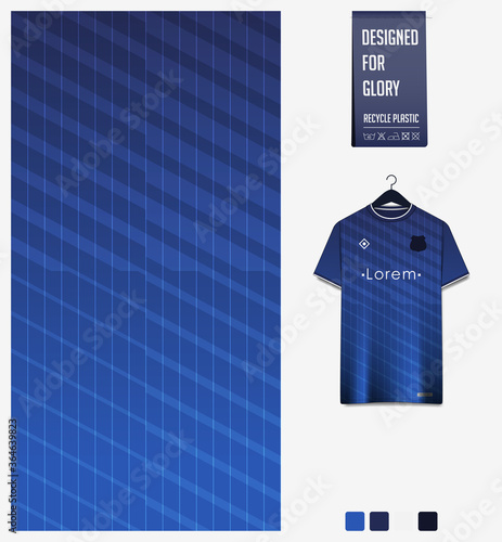 Blue gradient, geometry shape abstract background. Fabric pattern design for soccer jersey, football kit, sport uniform. T-shirt mockup template design. Vector Illustration.