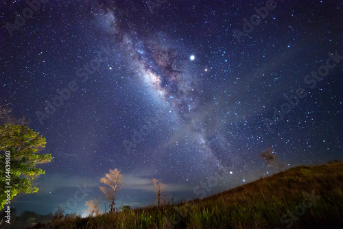 Beautiful nightscape with Starry night and Milky Way Galaxy rising in Kudat Sabah North Borneo. 