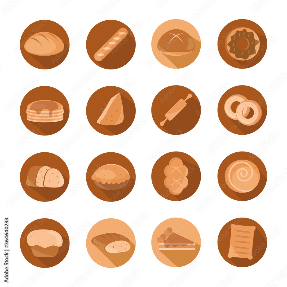 bread menu bakery food product block and flat icons set bread menu bakery food product block and flat icons set