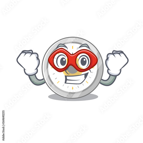 A cartoon mascot of old kitchen timer in a fantastic Super hero character