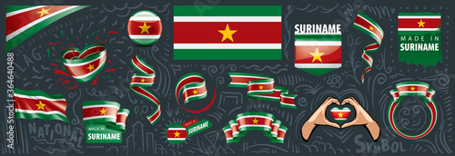 Vector set of the national flag of Suriname in various creative designs