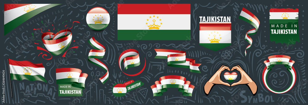 Vector set of the national flag of Tajikistan in various creative designs
