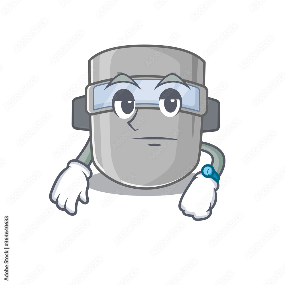 Mascot design style of welding mask with waiting gesture Mascot design style of welding mask with waiting gesture