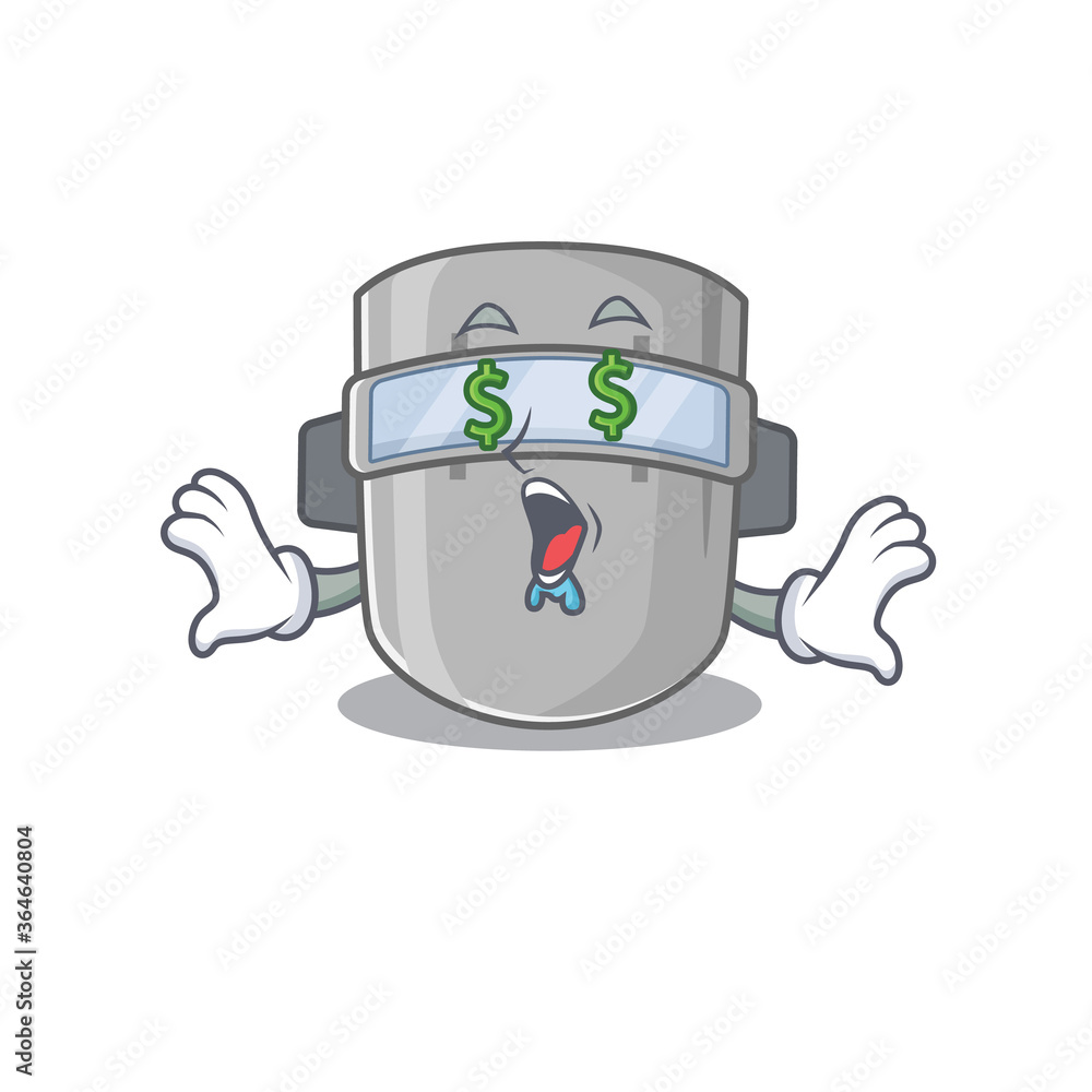 Φωτογραφία wealthy cartoon character concept of welding mask with money eyes