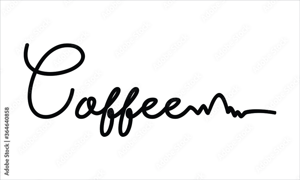 Coffee Hand written Typography Black script text lettering and Calligraphy phrase isolated on the White background Coffee Hand written Typography Black script text lettering and Calligraphy phrase isolated on the White background