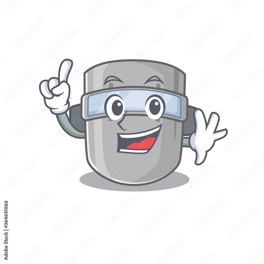 Welding mask caricature design style with one finger gesture Welding mask caricature design style with one finger gesture