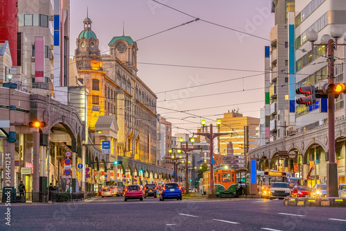 Kagoshima city downtown center, cityscape in Kyushu, Japan