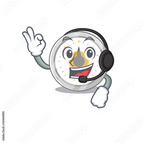 Old kitchen timer caricature character concept wearing headphone