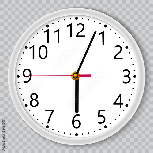 White wall office clock on transparent background. Vector.