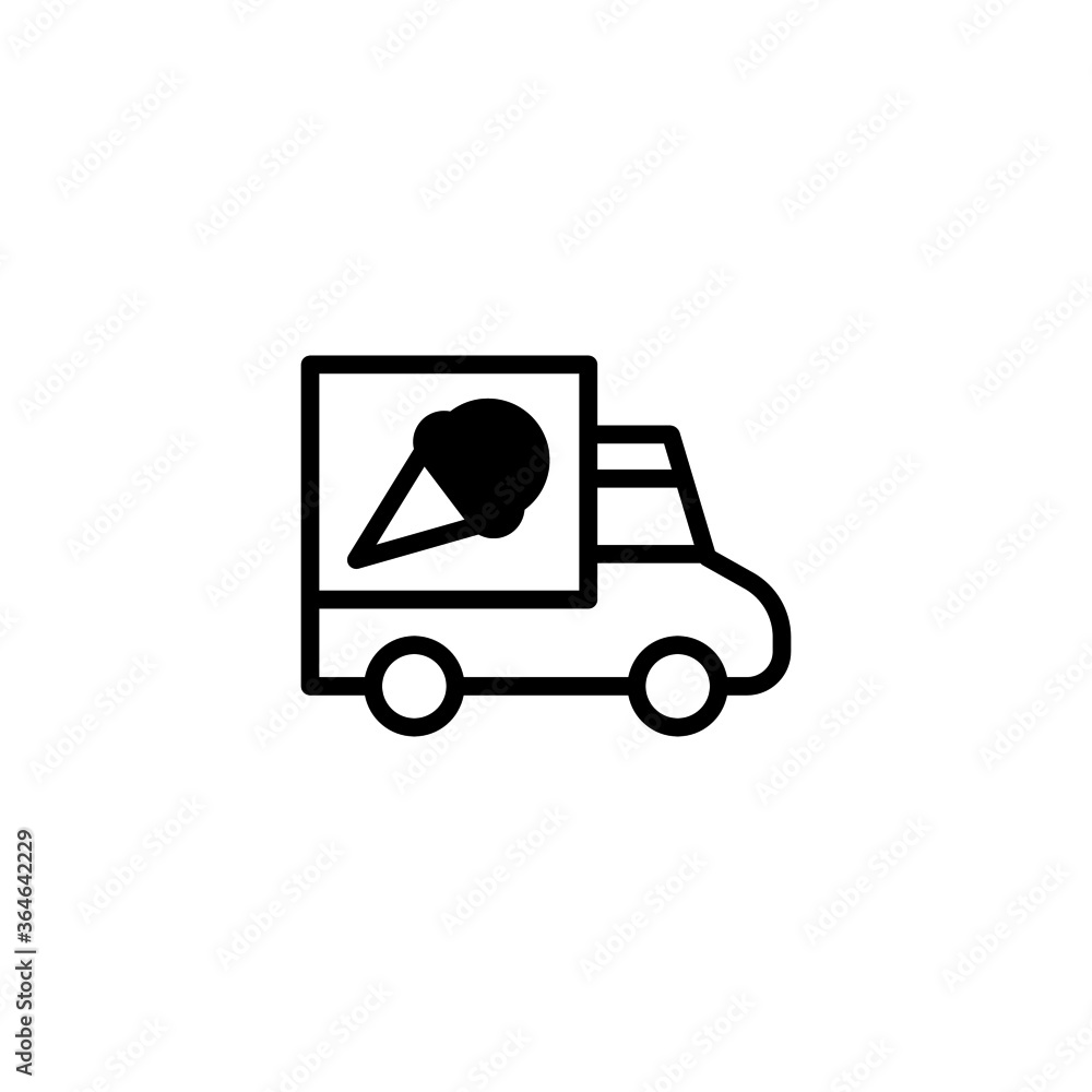 Ice cream van vector icon in black flat glyph, filled style isolated on white background