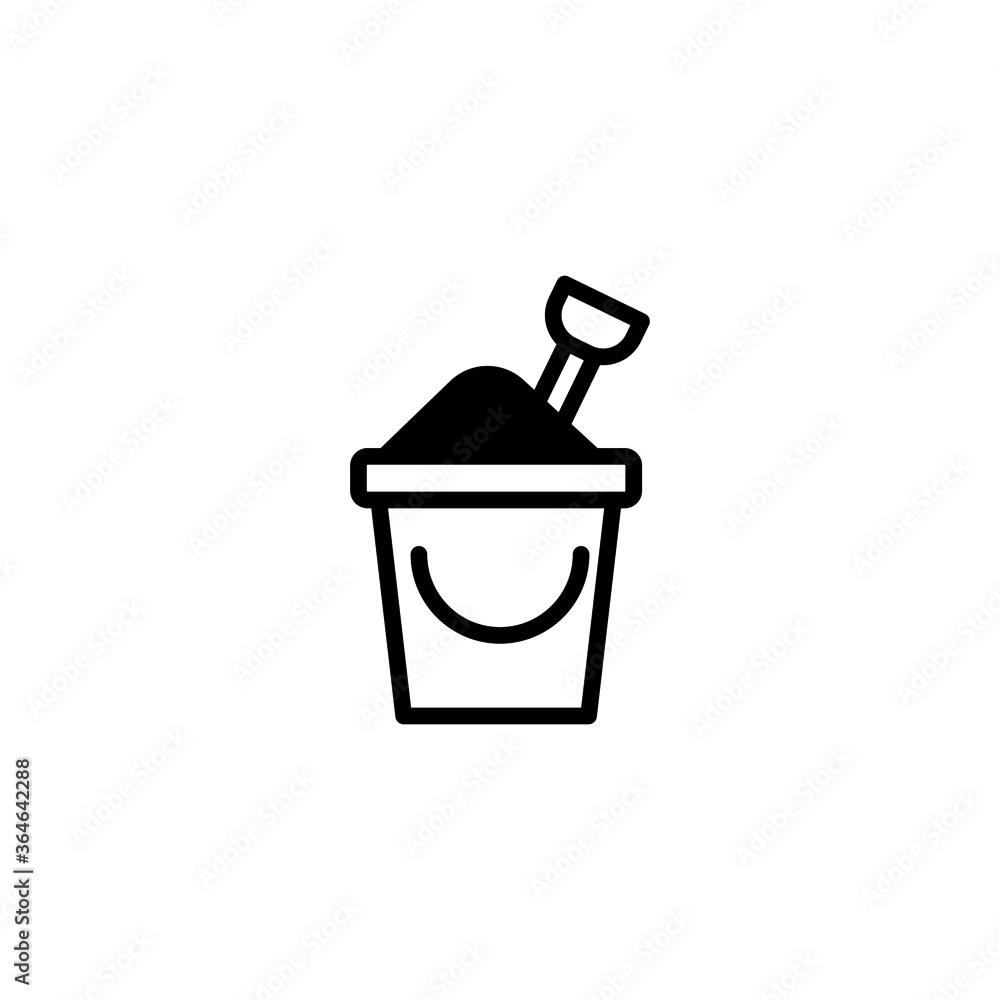 Sand bucket vector icon in black flat glyph, filled style isolated on white background Sand bucket vector icon in black flat glyph, filled style isolated on white background