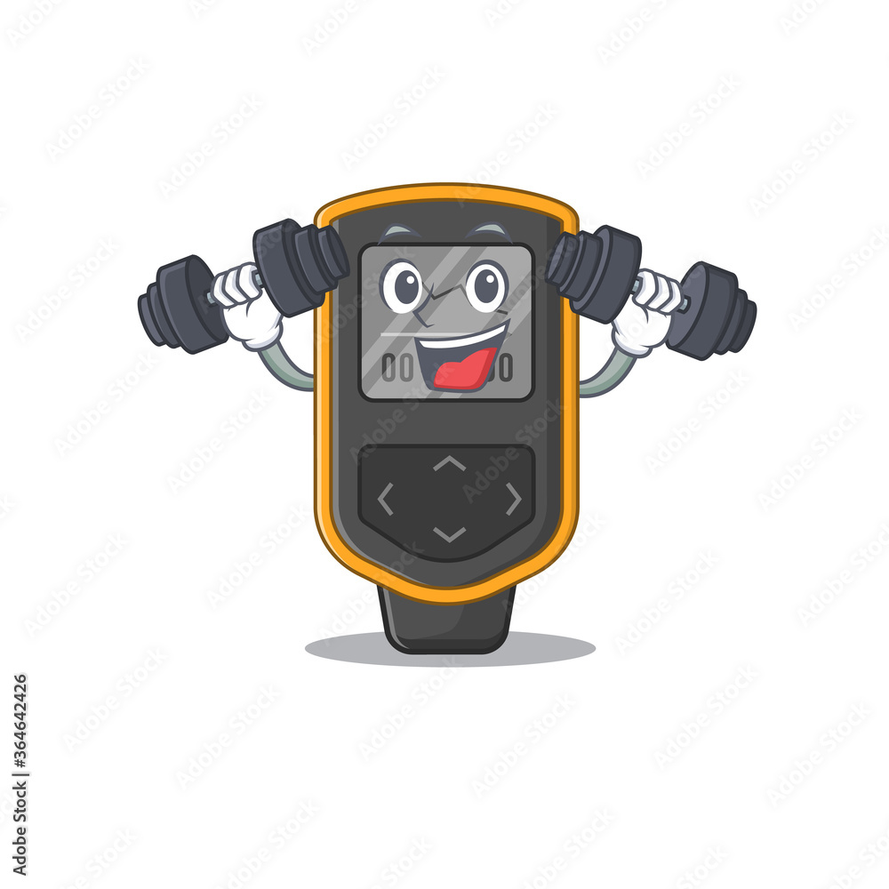 Fototapeta premium Muscular dive computer mascot design with barbells during exercise