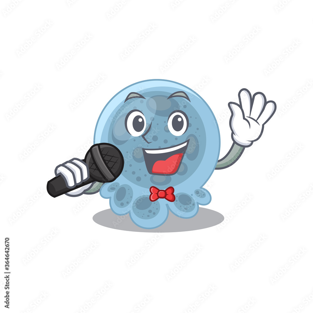 caricature character of pasteurella happy singing with a microphone caricature character of pasteurella happy singing with a microphone