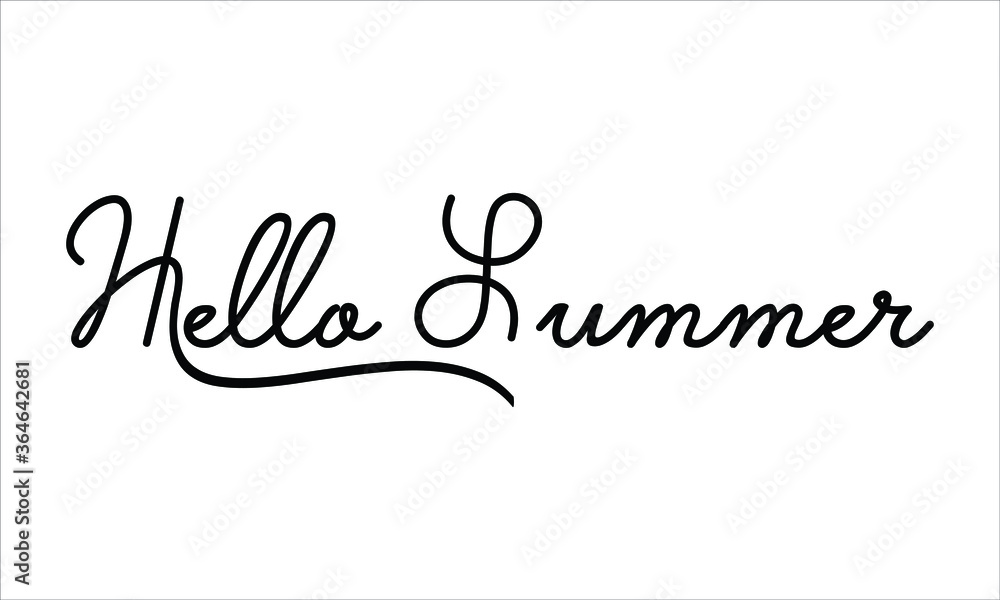 Hello Summer Hand written script Typography Black text lettering and Calligraphy phrase isolated on the White background 